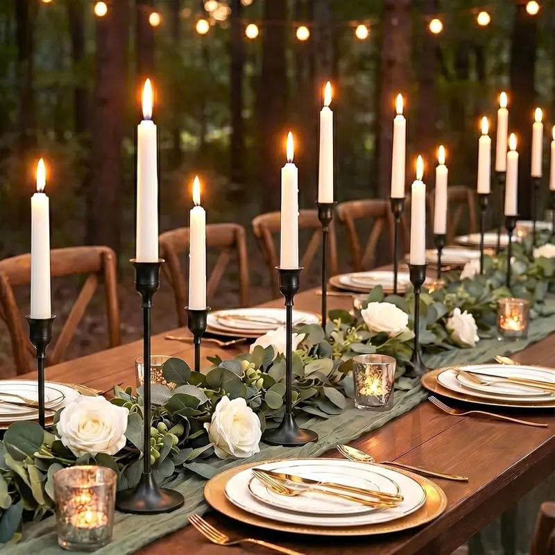 6Pcs Black Taper Candle Holders - Modern Candlestick Table Centerpiece