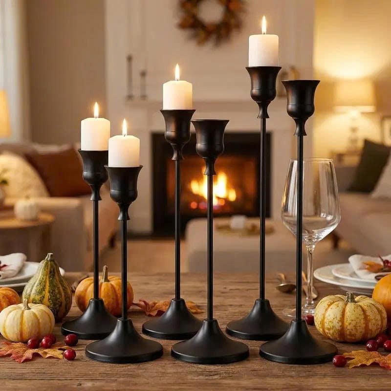 6Pcs Black Taper Candle Holders - Modern Candlestick Table Centerpiece