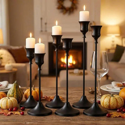 6Pcs Black Taper Candle Holders - Modern Candlestick Table Centerpiece