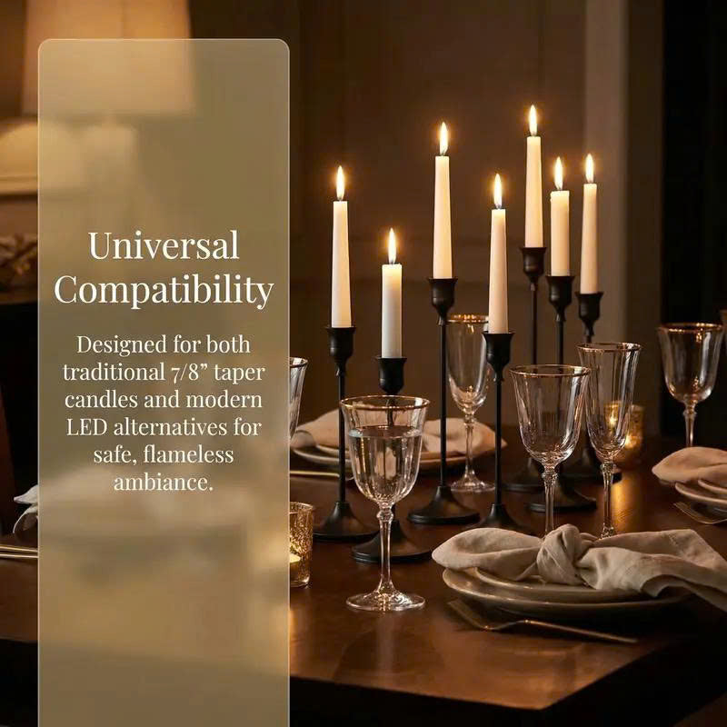6Pcs Black Taper Candle Holders - Modern Candlestick Table Centerpiece