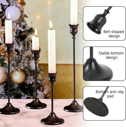 6Pcs Black Taper Candle Holders - Modern Candlestick Table Centerpiece