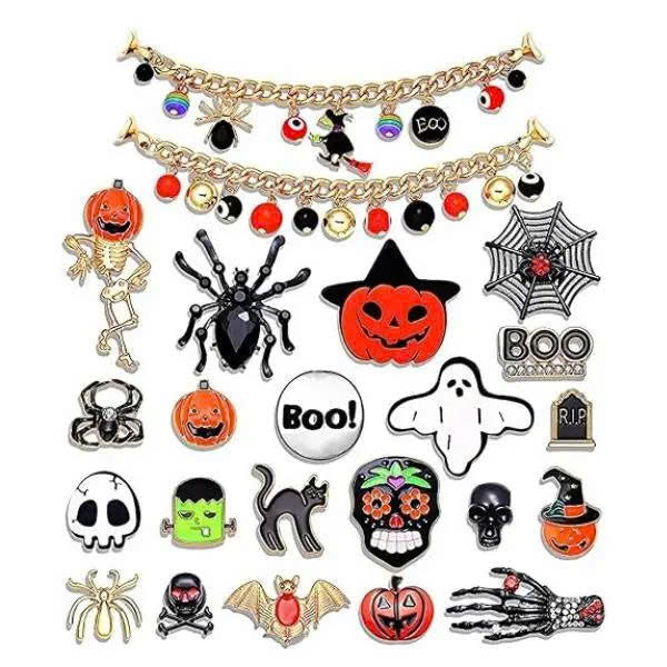 23PCS Halloween Shoe Charms Set for Crocs - Metal Spooky Clog Pins & Chains
