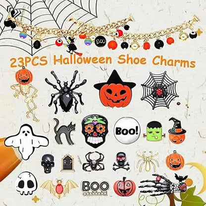 23PCS Halloween Shoe Charms Set for Crocs - Metal Spooky Clog Pins & Chains