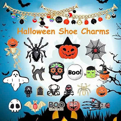 23PCS Halloween Shoe Charms Set for Crocs - Metal Spooky Clog Pins & Chains