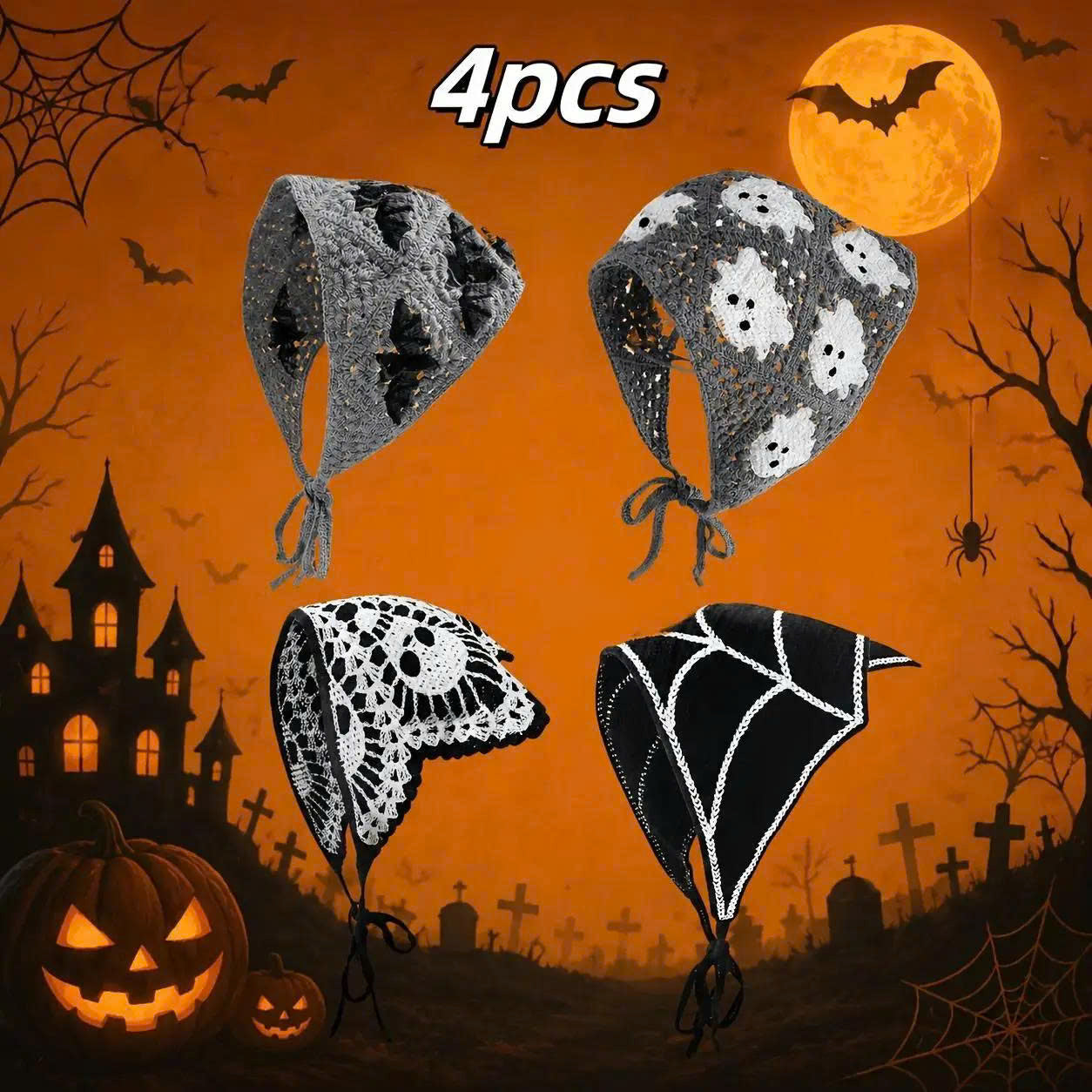 Women's Halloween Crochet Bandana - Boho Triangle Head Scarf