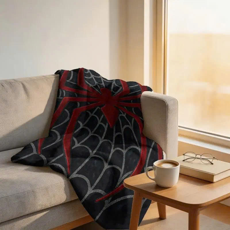 Spider Web Flannel Throw Blanket - Soft Gothic Halloween Fleece Blanket