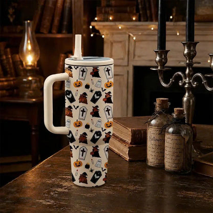 40oz Halloween Ghost Stainless Steel Tumbler with Handle and Straw Lid