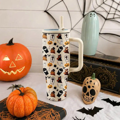 40oz Halloween Ghost Stainless Steel Tumbler with Handle and Straw Lid