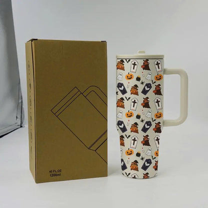 40oz Halloween Ghost Stainless Steel Tumbler with Handle and Straw Lid