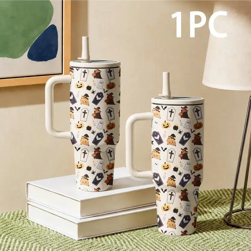 40oz Halloween Ghost Stainless Steel Tumbler with Handle and Straw Lid