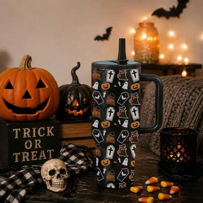 40oz Halloween Ghost Stainless Steel Tumbler with Handle and Straw Lid