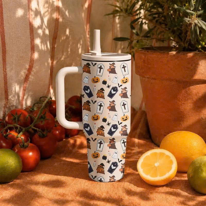 40oz Halloween Ghost Stainless Steel Tumbler with Handle and Straw Lid