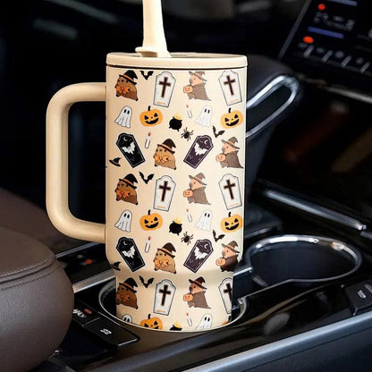 40oz Halloween Ghost Stainless Steel Tumbler with Handle and Straw Lid
