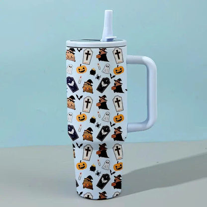 40oz Halloween Ghost Stainless Steel Tumbler with Handle and Straw Lid