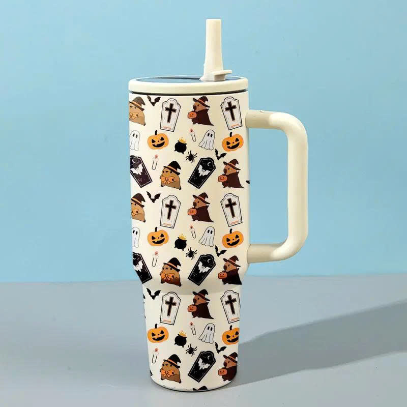 40oz Halloween Ghost Stainless Steel Tumbler with Handle and Straw Lid