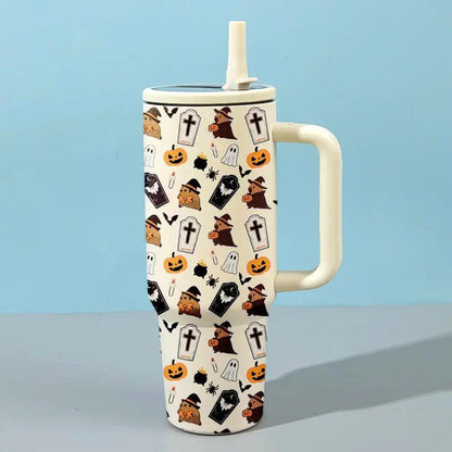 40oz Halloween Ghost Stainless Steel Tumbler with Handle and Straw Lid