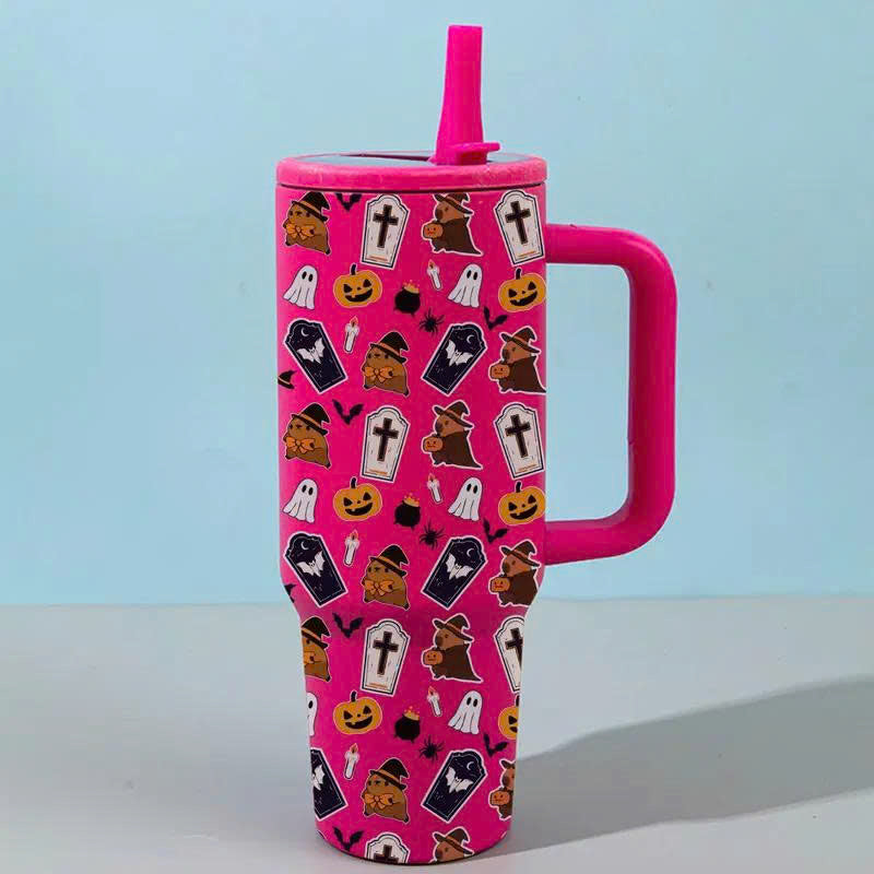 40oz Halloween Ghost Stainless Steel Tumbler with Handle and Straw Lid