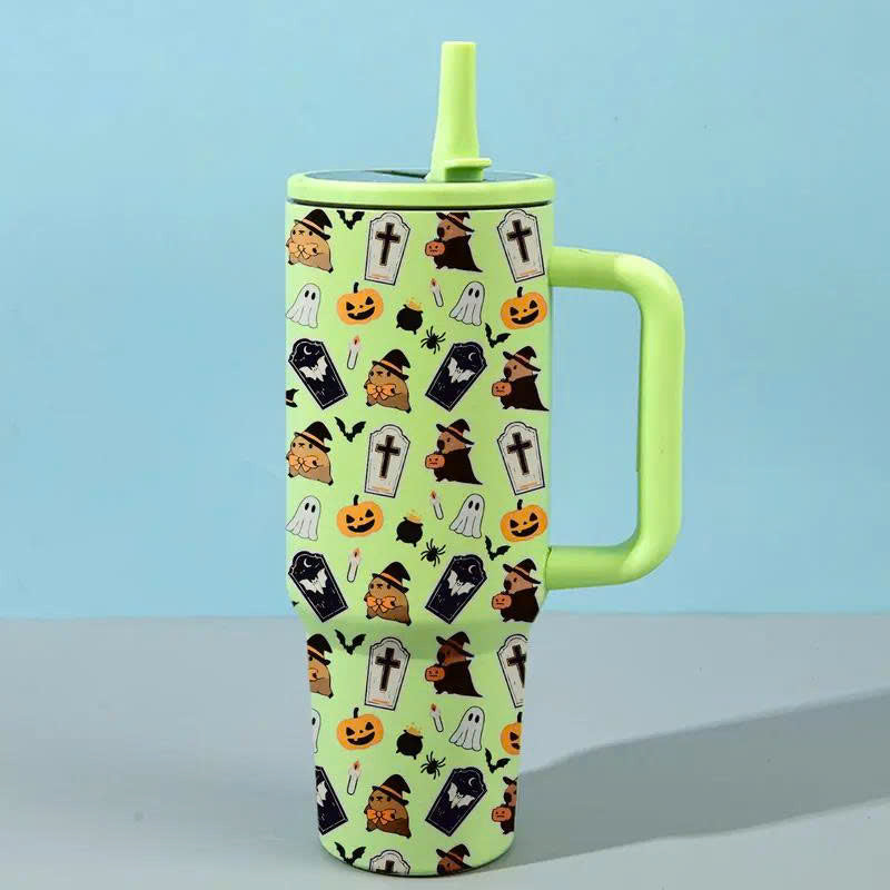 40oz Halloween Ghost Stainless Steel Tumbler with Handle and Straw Lid