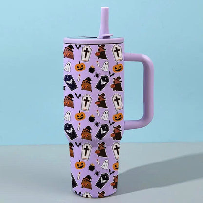 40oz Halloween Ghost Stainless Steel Tumbler with Handle and Straw Lid