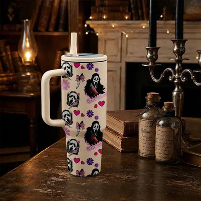 40oz Ghostface Stainless Steel Tumbler with Handle and Straw Lid