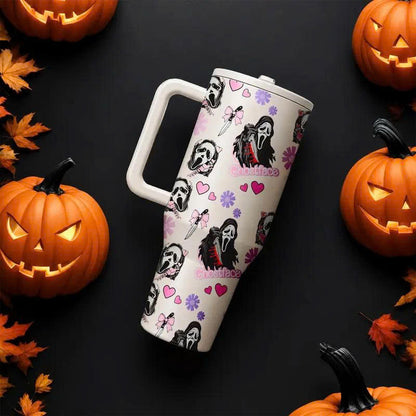 40oz Ghostface Stainless Steel Tumbler with Handle and Straw Lid