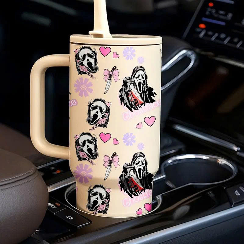 40oz Ghostface Stainless Steel Tumbler with Handle and Straw Lid