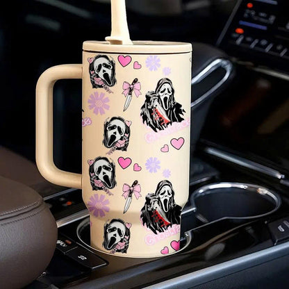 40oz Ghostface Stainless Steel Tumbler with Handle and Straw Lid