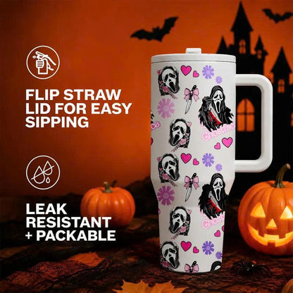40oz Ghostface Stainless Steel Tumbler with Handle and Straw Lid
