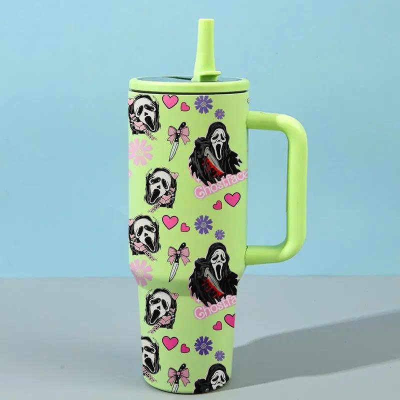 40oz Ghostface Stainless Steel Tumbler with Handle and Straw Lid