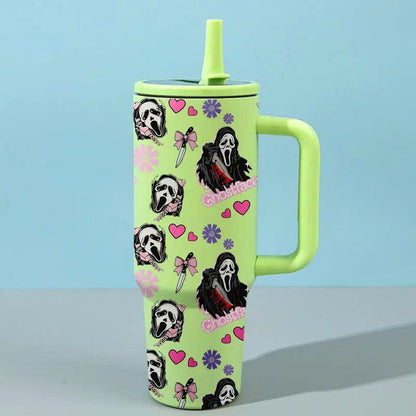 40oz Ghostface Stainless Steel Tumbler with Handle and Straw Lid