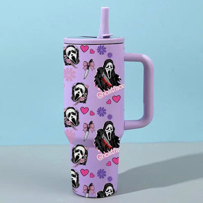 40oz Ghostface Stainless Steel Tumbler with Handle and Straw Lid