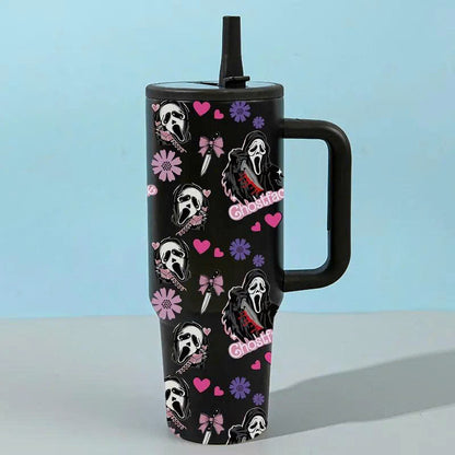 40oz Ghostface Stainless Steel Tumbler with Handle and Straw Lid