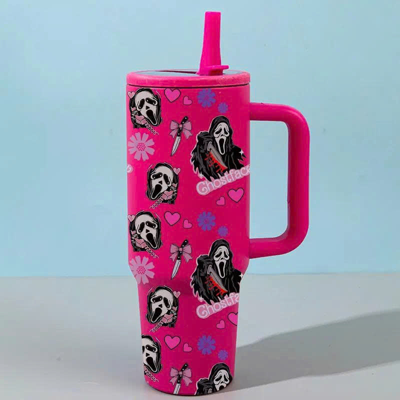 40oz Ghostface Stainless Steel Tumbler with Handle and Straw Lid