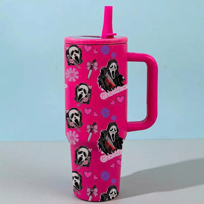 40oz Ghostface Stainless Steel Tumbler with Handle and Straw Lid