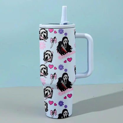 40oz Ghostface Stainless Steel Tumbler with Handle and Straw Lid