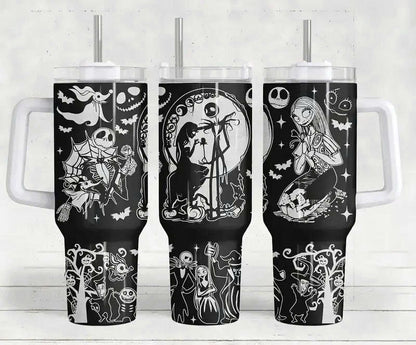 40oz Nightmare Before Christmas Tumbler with Handle and Straw
