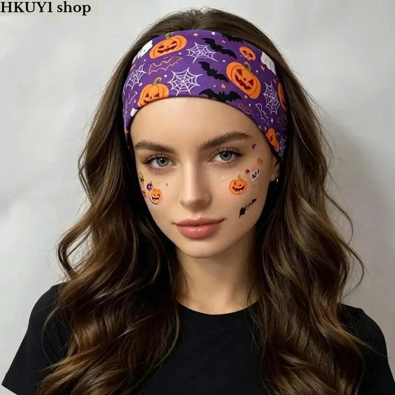 Halloween Wide Elastic Headband (1/6 Pcs) - Spooky Stretch Hair Band for Women