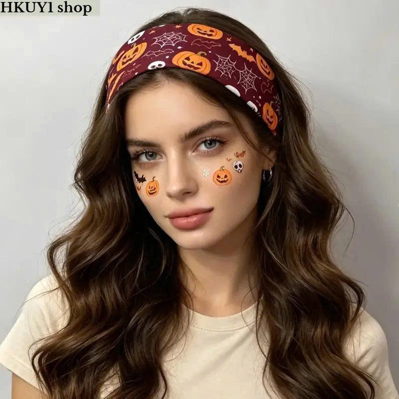 Halloween Wide Elastic Headband (1/6 Pcs) - Spooky Stretch Hair Band for Women