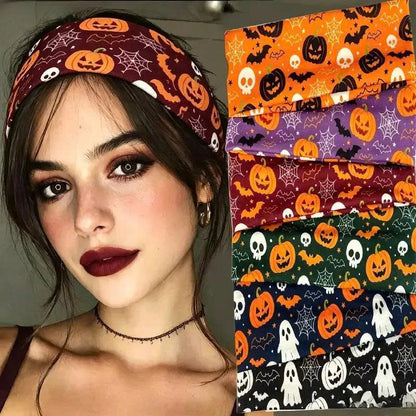 Halloween Wide Elastic Headband (1/6 Pcs) - Spooky Stretch Hair Band for Women