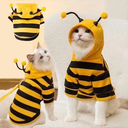 Cute Bumble Bee Pet Hoodie Costume with Bendable Antennae & Leash Hook