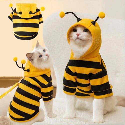 Cute Bumble Bee Pet Hoodie Costume with Bendable Antennae & Leash Hook