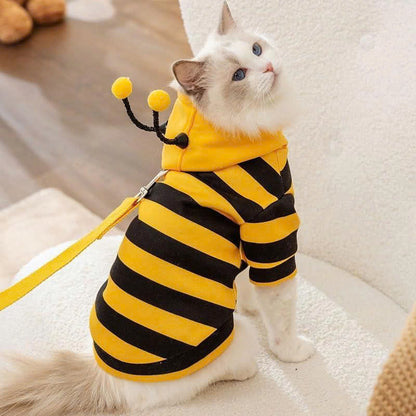 Cute Bumble Bee Pet Hoodie Costume with Bendable Antennae & Leash Hook