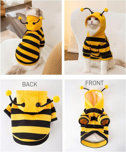 Cute Bumble Bee Pet Hoodie Costume with Bendable Antennae & Leash Hook