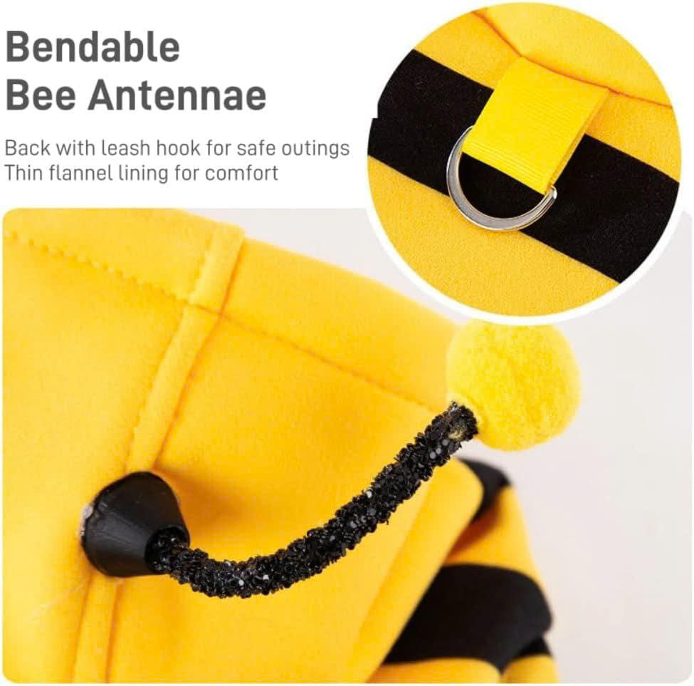 Cute Bumble Bee Pet Hoodie Costume with Bendable Antennae & Leash Hook