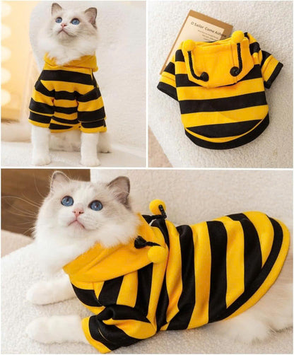 Cute Bumble Bee Pet Hoodie Costume with Bendable Antennae & Leash Hook