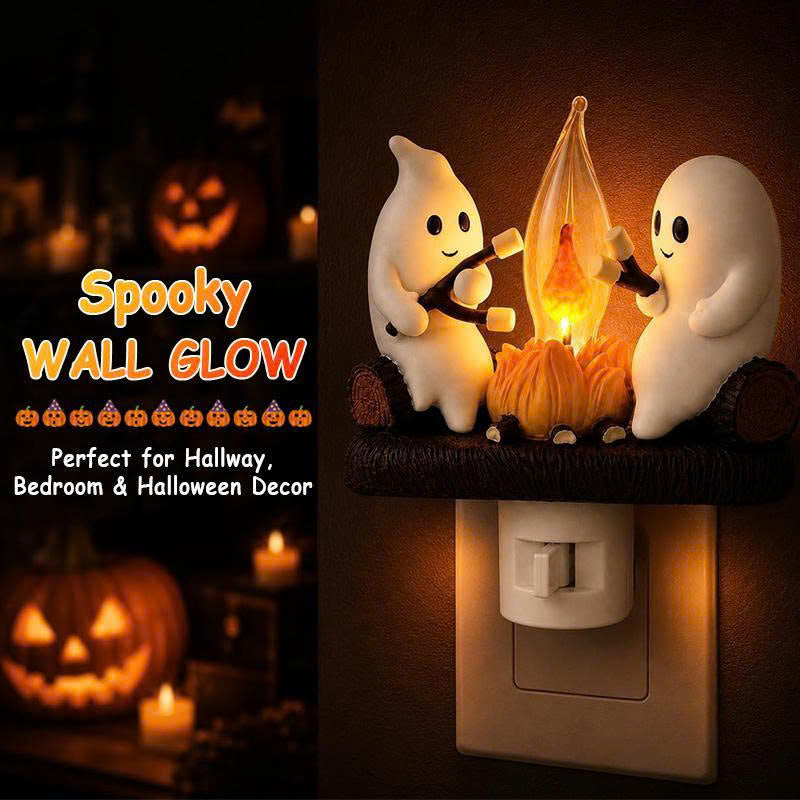 Ghost Campfire Flickering Night Light - 3D LED Plug-in Halloween Wall Light