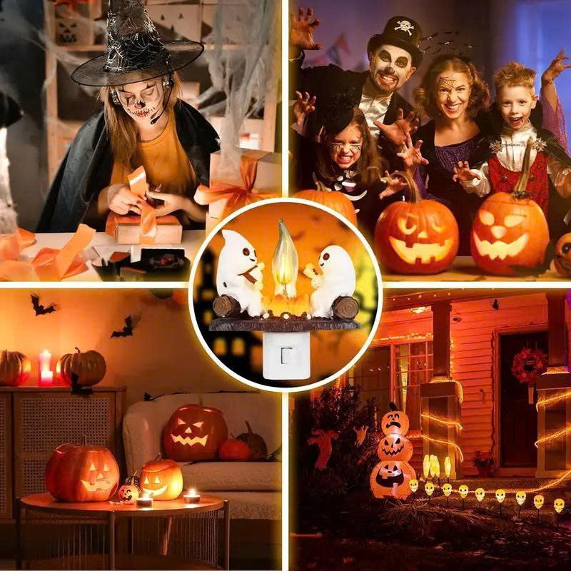 Ghost Campfire Flickering Night Light - 3D LED Plug-in Halloween Wall Light