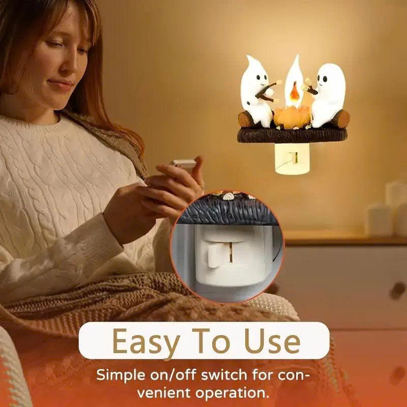 Ghost Campfire Flickering Night Light - 3D LED Plug-in Halloween Wall Light
