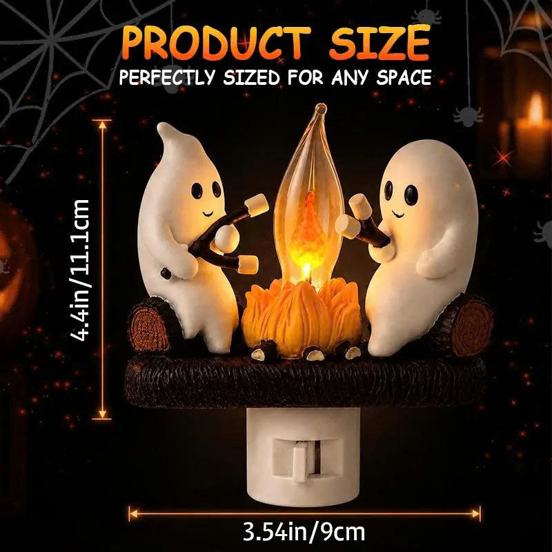 Ghost Campfire Flickering Night Light - 3D LED Plug-in Halloween Wall Light