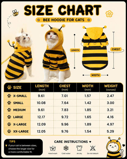 Cute Bumble Bee Pet Hoodie Costume with Bendable Antennae & Leash Hook
